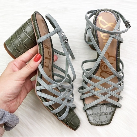 New Sam Edelman Daffodil Sandals in Seafoam Mineral Green Croc Embossed Leather - Picture 3 of 15